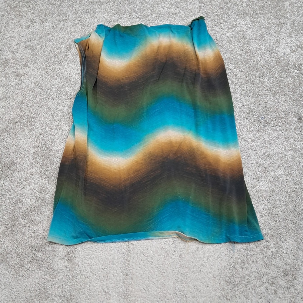 Dressbarn Womens 1X Sleeveless Chevron Wave Tank Top Teal Green Brown Knit